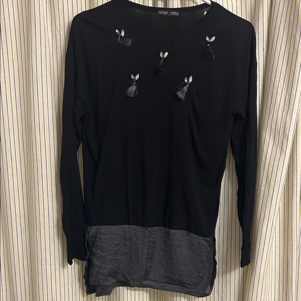 Zara Black Long Sleeve Top with Embellishments